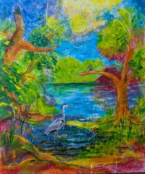 'Grey Heron & Kingfisher' Original